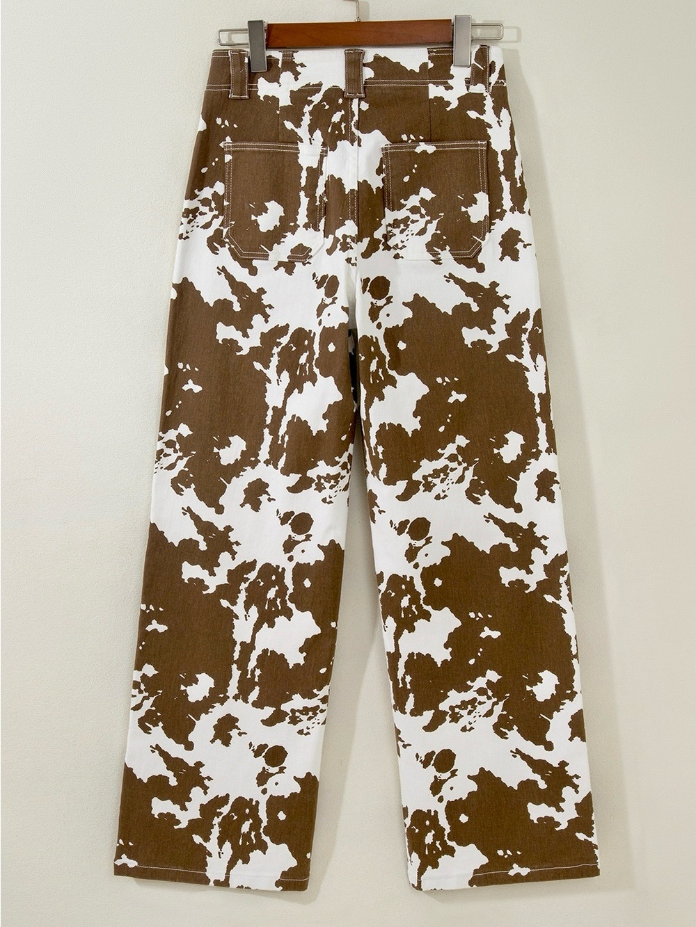 ♥️ Abstract Cow Print Pattern Regular Fit Full-Length Western Womens Jeans - Picture 8 of 13